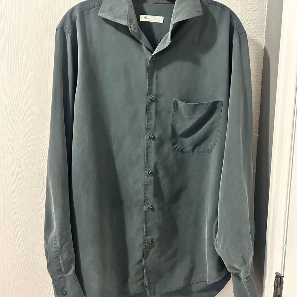 Loro Piana silk long sleeve shirt blue top women's size Large